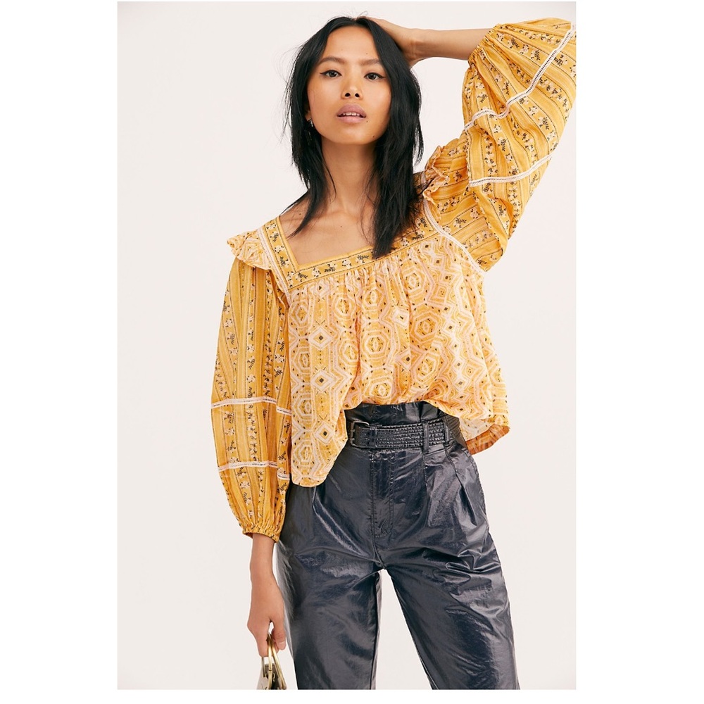 Free People Mostly Meadow Puff-Sleeve Top